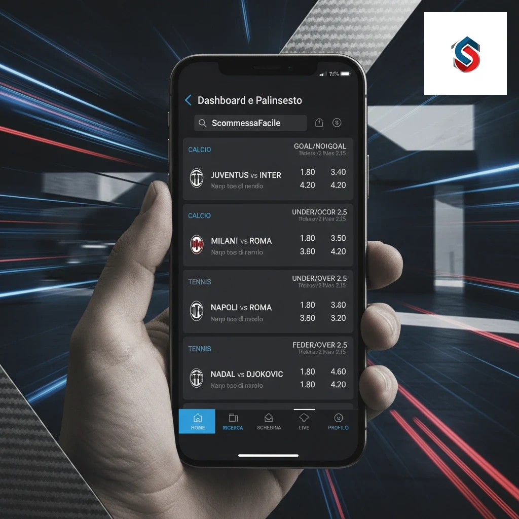 Interfaccia principale dell'applicazione mobile con elenco delle quote sportive.